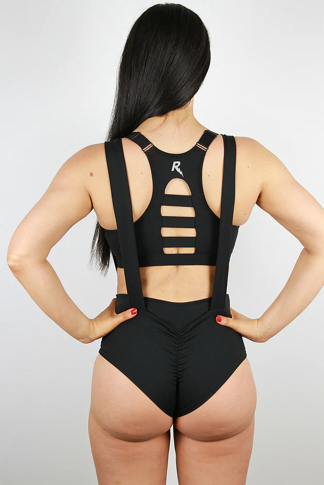 Rarr Matte Black Suspender Scrunch Bum Shorts - Image 3