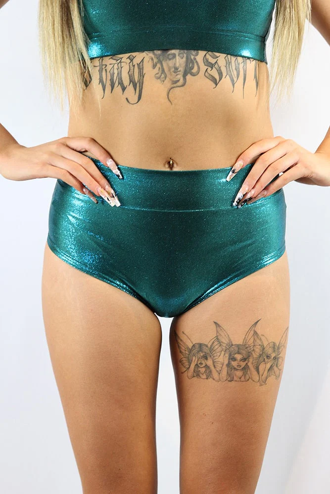 Rarr Mid Waisted Brazil Scrunchie Bum Shorts - Blue Sparkle - Image 10