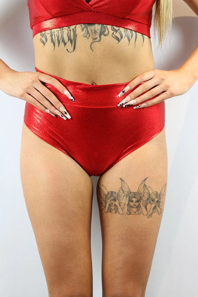 Rarr Mid Waisted Brazil Scrunchie Bum Shorts - Blue Sparkle - Image 11