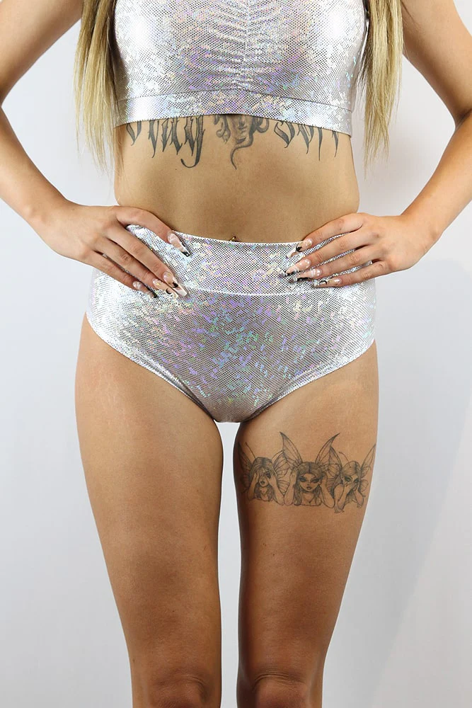 Rarr Mid Waisted Brazil Scrunchie Bum Shorts - Blue Sparkle - Image 6