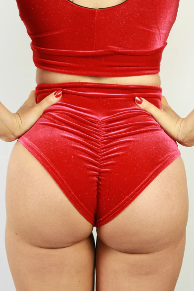 Rarr Velvet Sparkle High Waist Short - Red Glitter - Image 3