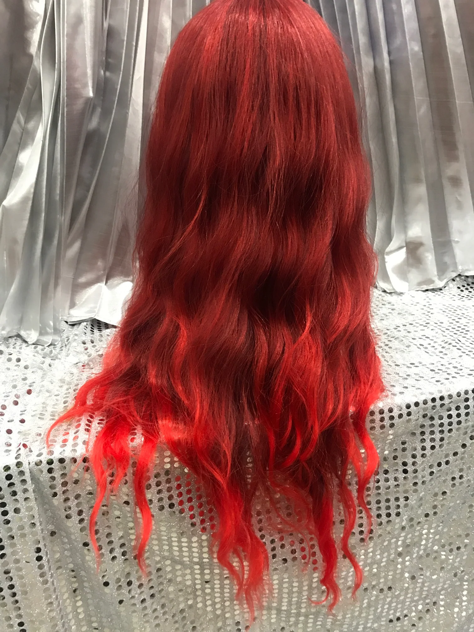 Red Ombre 24" Synthetic Wavy Wig With Soft Fringe - Image 4