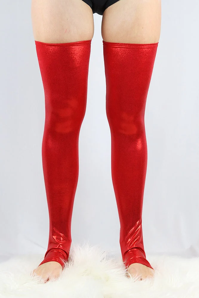 Red Sparkle Extra Long Stirr-Up Spandex Legwarmers/Knee High Socks - Image 2