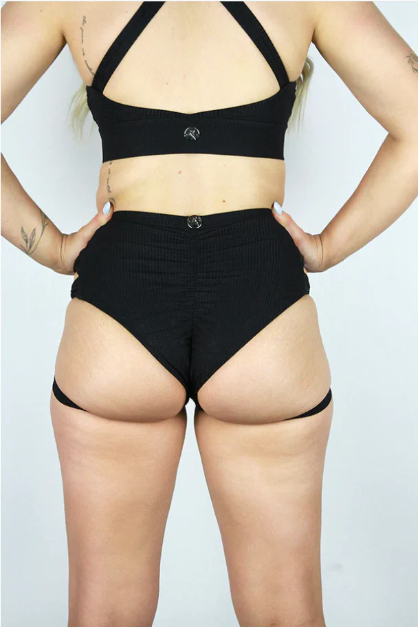 Sasha Mid Waist Garter Short - Black - Image 3