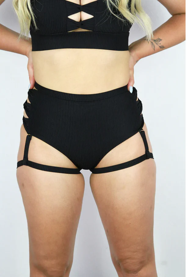 Sasha Mid Waist Garter Short - Black - Image 5