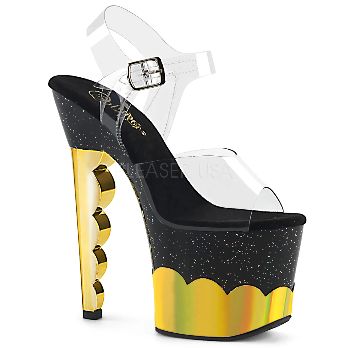 SCALLOP-708-2HGM  Clear/Black-Gold Hologram
