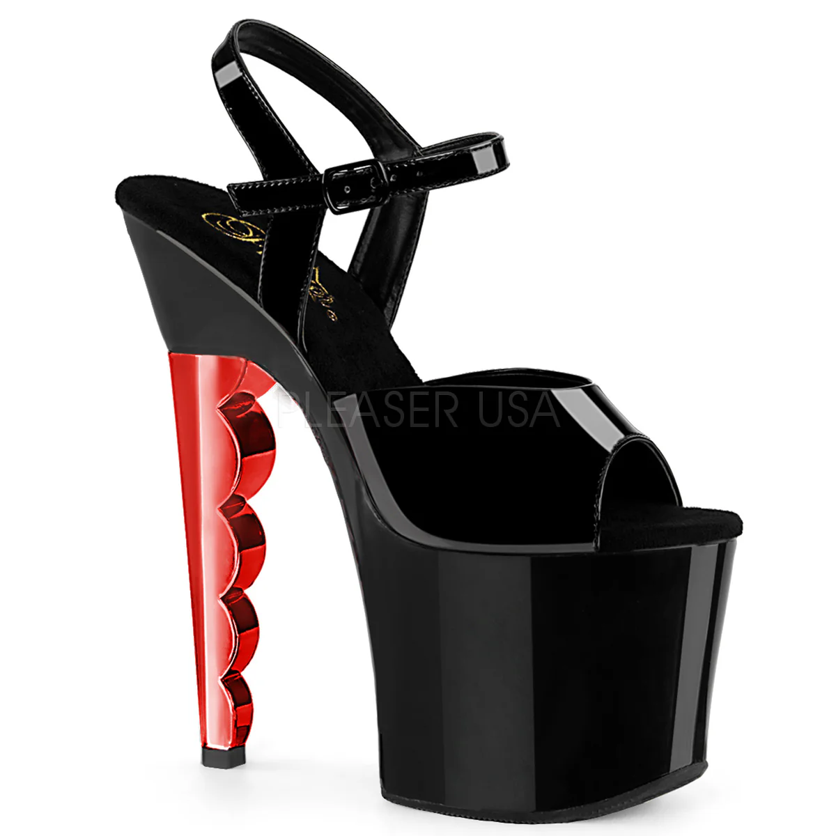 SCALLOP-709CH Black Patent/Black-Red Chrome