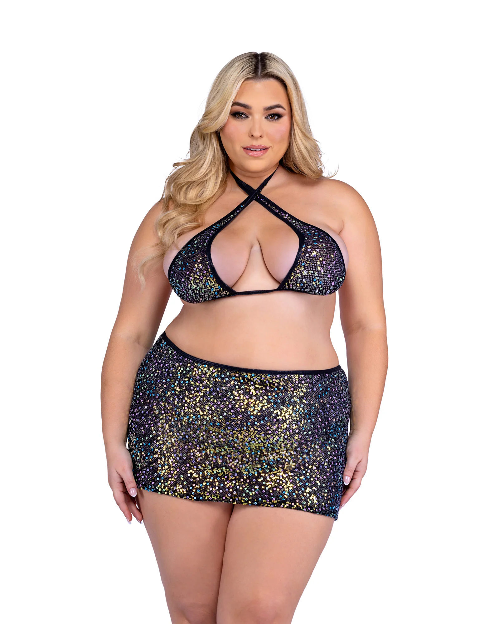 Sequin Fishnet Criss-Cross Top - Black 6433 - Image 5