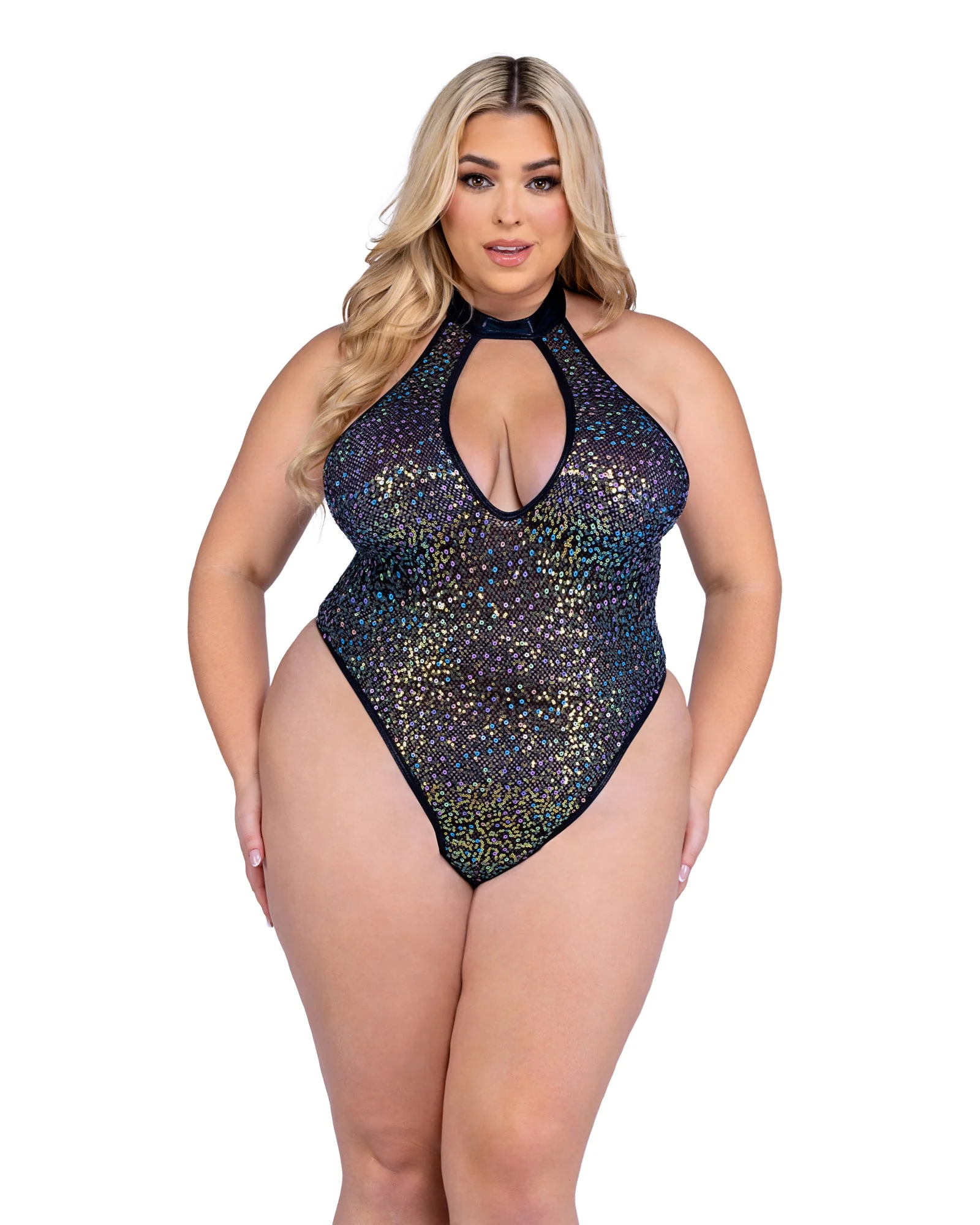 Sequin Fishnet Keyhole Romper - White 6431 - Image 5