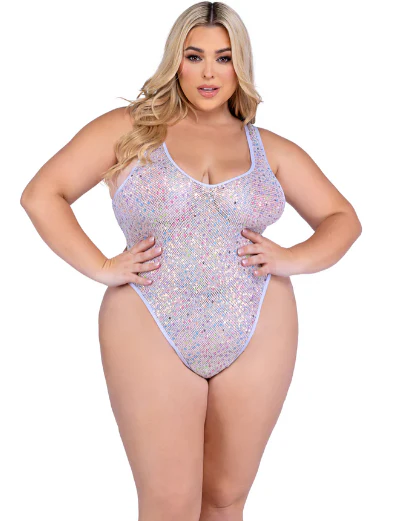 Sequin Fishnet Romper - White 6432 - Image 3