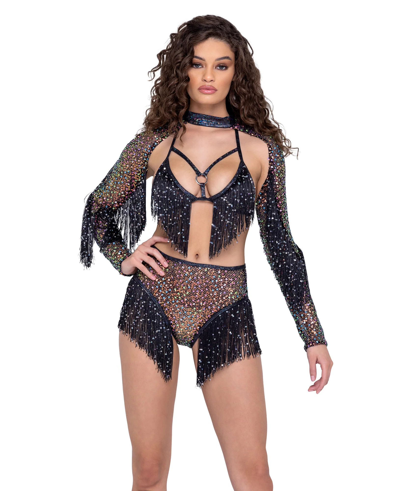 Sequin Fishnet Triangle Tie Top - 6220