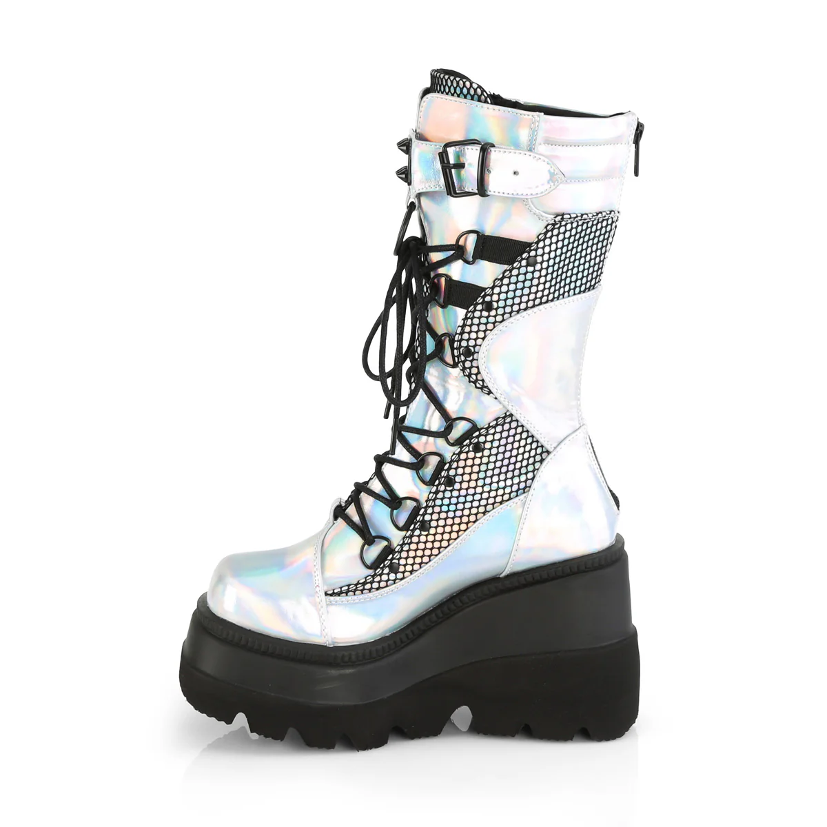 SHAKER-70  Silver Hologram Vegan Leather-Black Fishnet - Image 3