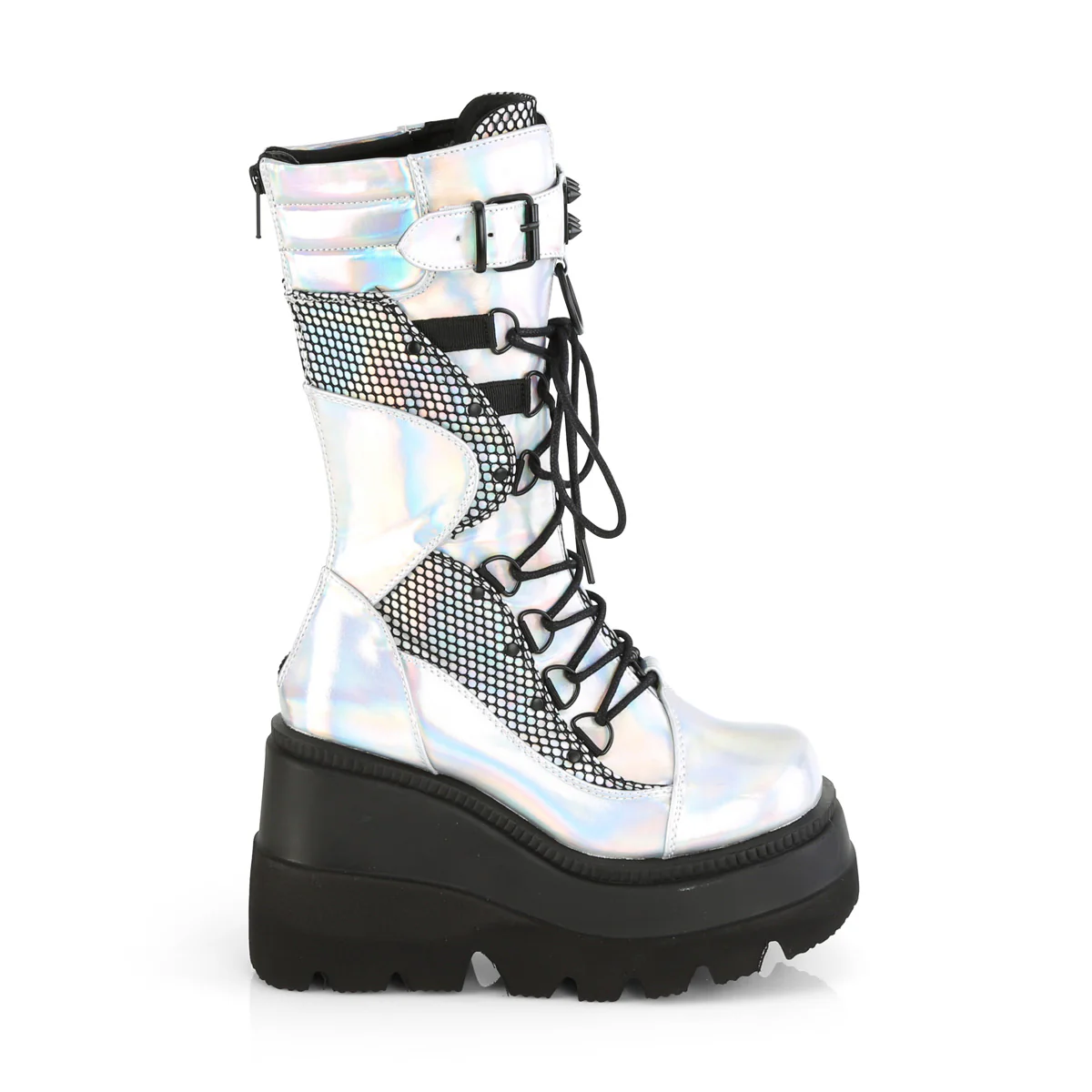 SHAKER-70  Silver Hologram Vegan Leather-Black Fishnet - Image 5