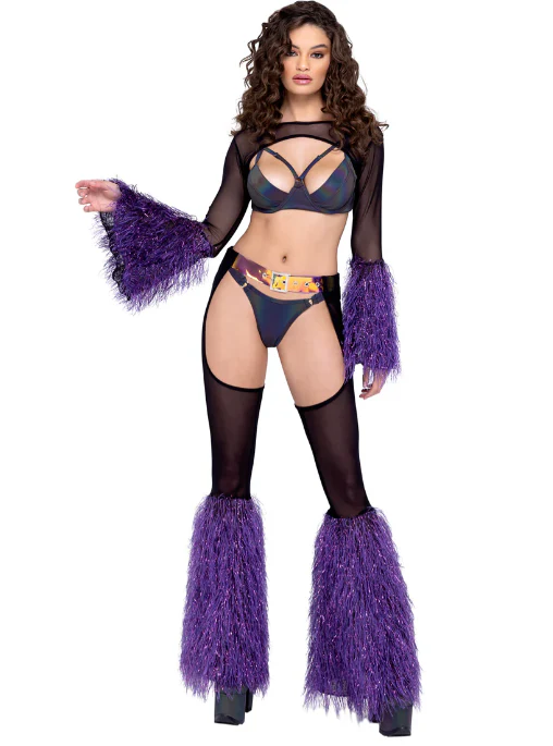 Sheer Shrug With Faux Fur Bell Sleeve - Purple 6247