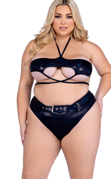 Shimmer Top with Underboob Cutout - Black 6439 - Image 3