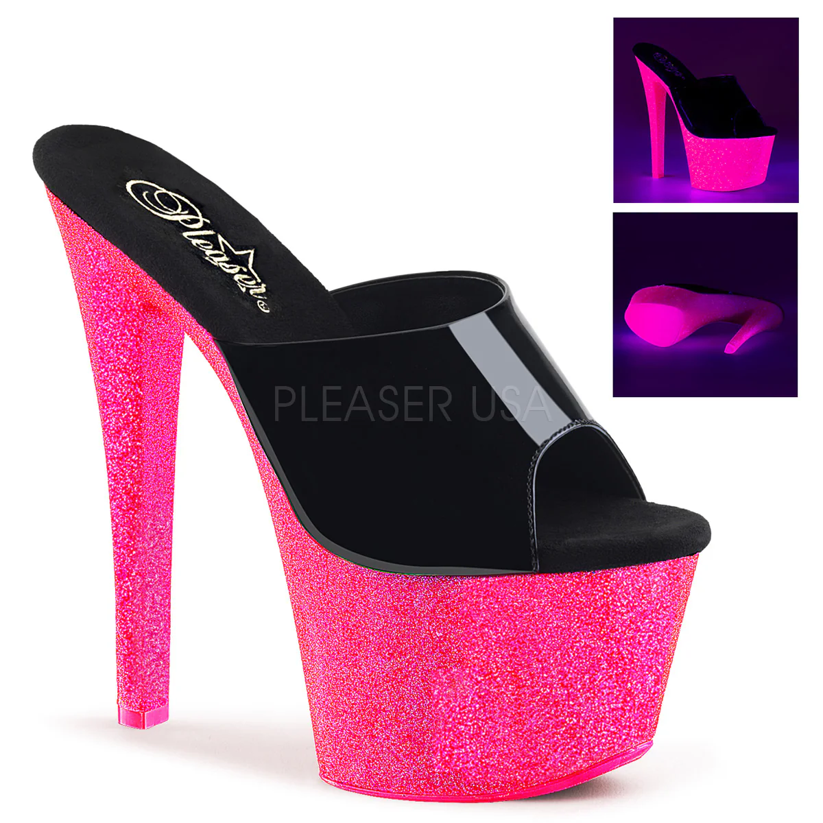 SKY-301UVG  Black Patent/Neon Hot Pink Glitter