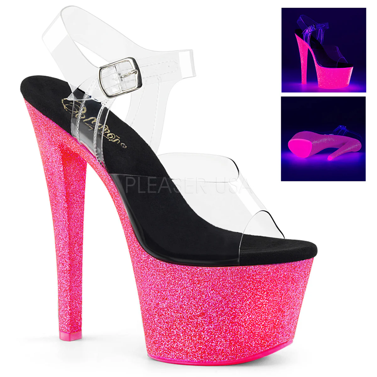 SKY-308UVG Clear/Neon Hot Pink Glitter