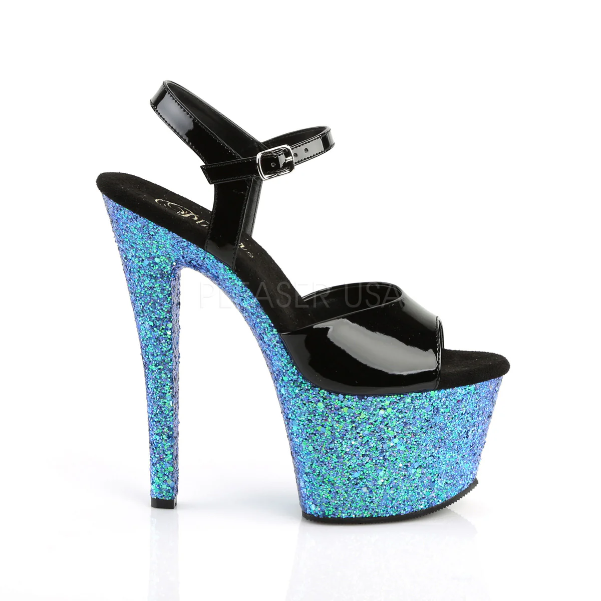 SKY-309LG  Black Patent/Blue Multi Glitter - Image 5