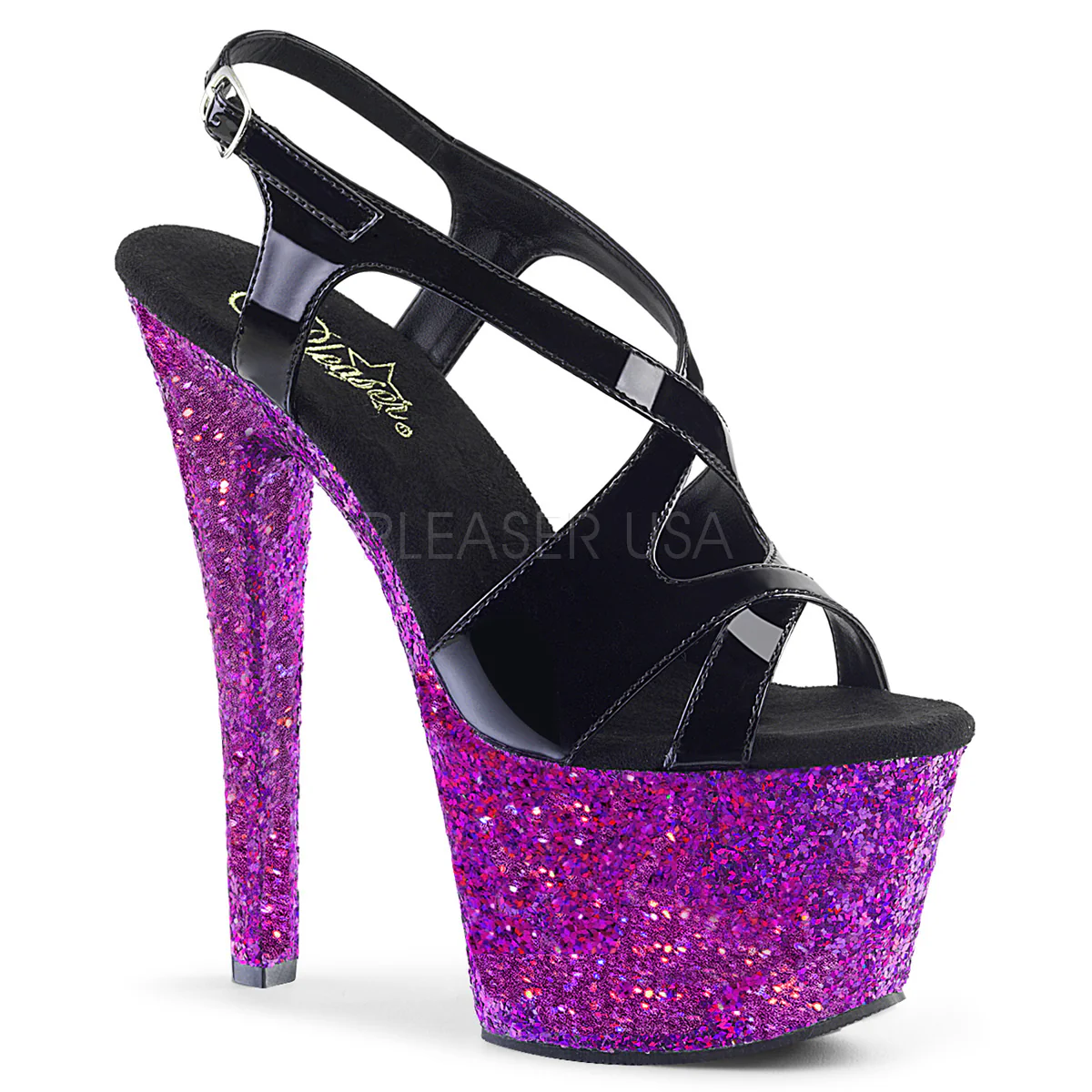 SKY-330LG Black Patent/Purple Multi Glitter