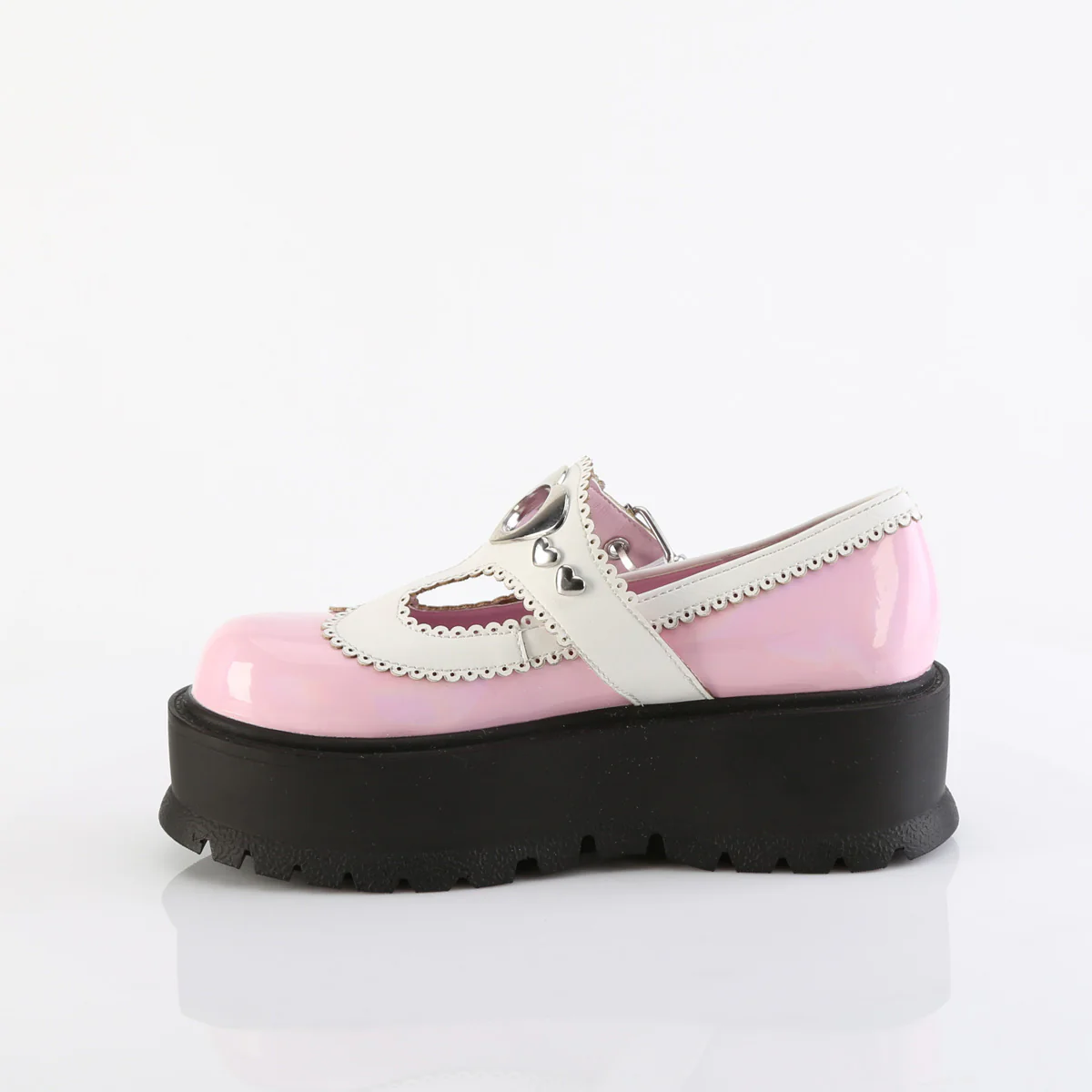 SLACKER-23 Baby Pink Holo Patent-White Vegan Leather - Image 3
