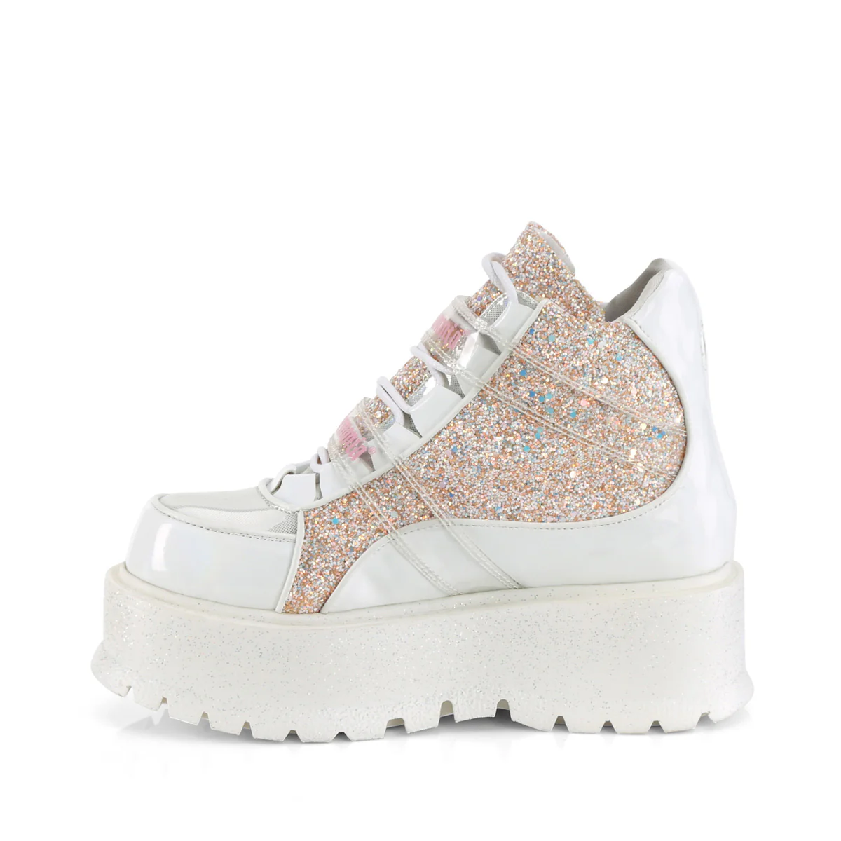 SLACKER-50  White Holographic Patent-Baby Pink Multi Glitter - Image 3