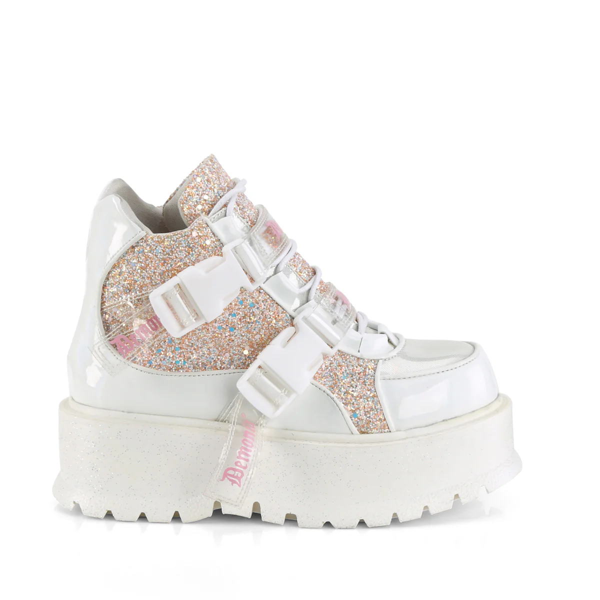 SLACKER-50  White Holographic Patent-Baby Pink Multi Glitter - Image 5