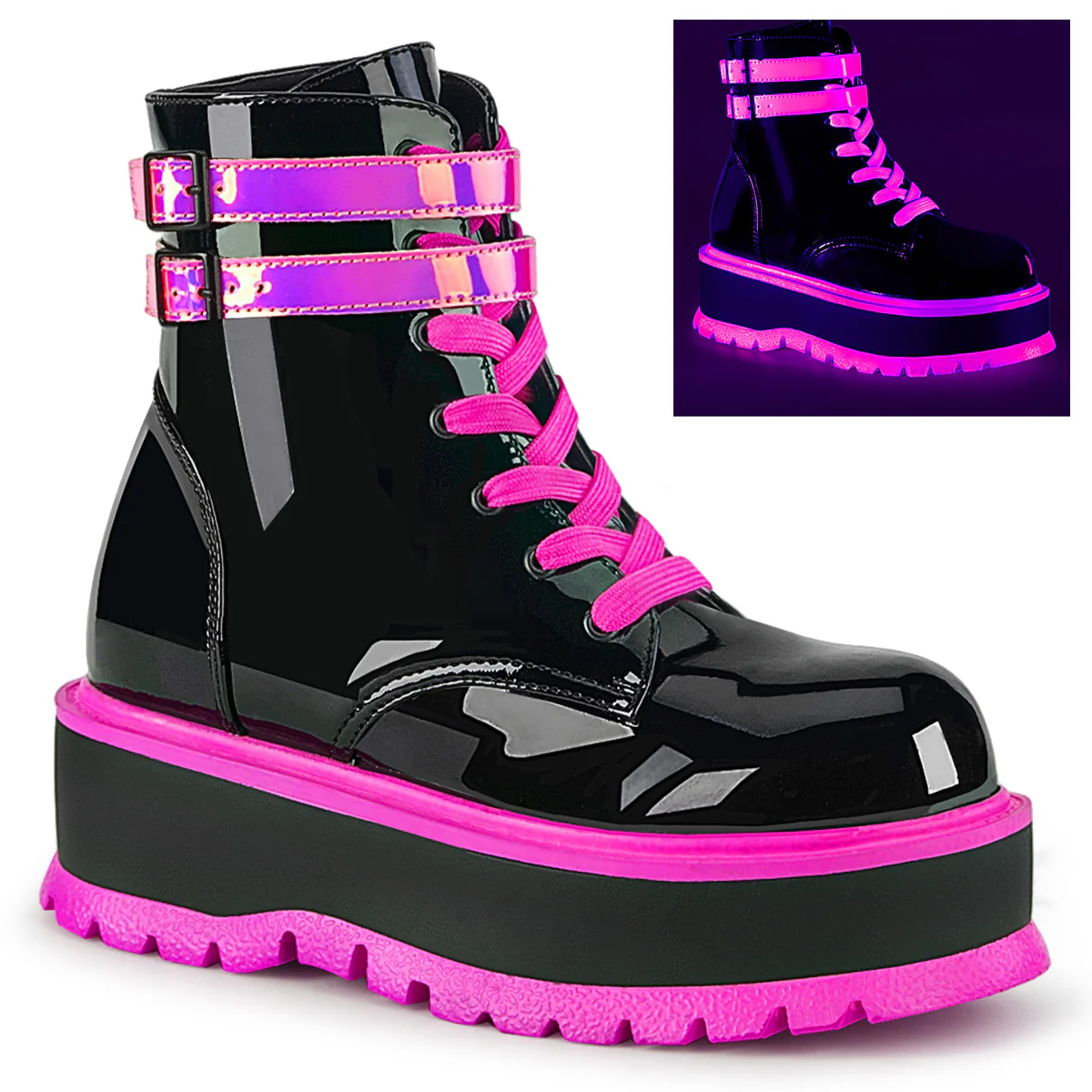 SLACKER-52 Black Patent-UV Iridescent Pink