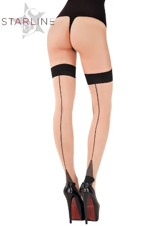 Starline Hosiery Nylon Spandex Sheer Back Seam Cuban Heel Thigh High Stockings SH016 - Image 3