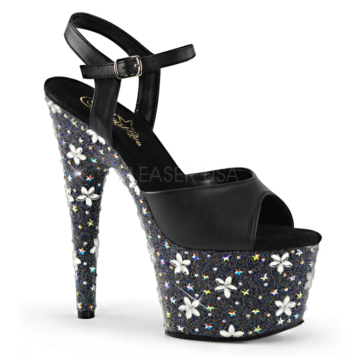 STARBLOOM-709 Black Faux Leather/Black-Silver Multi