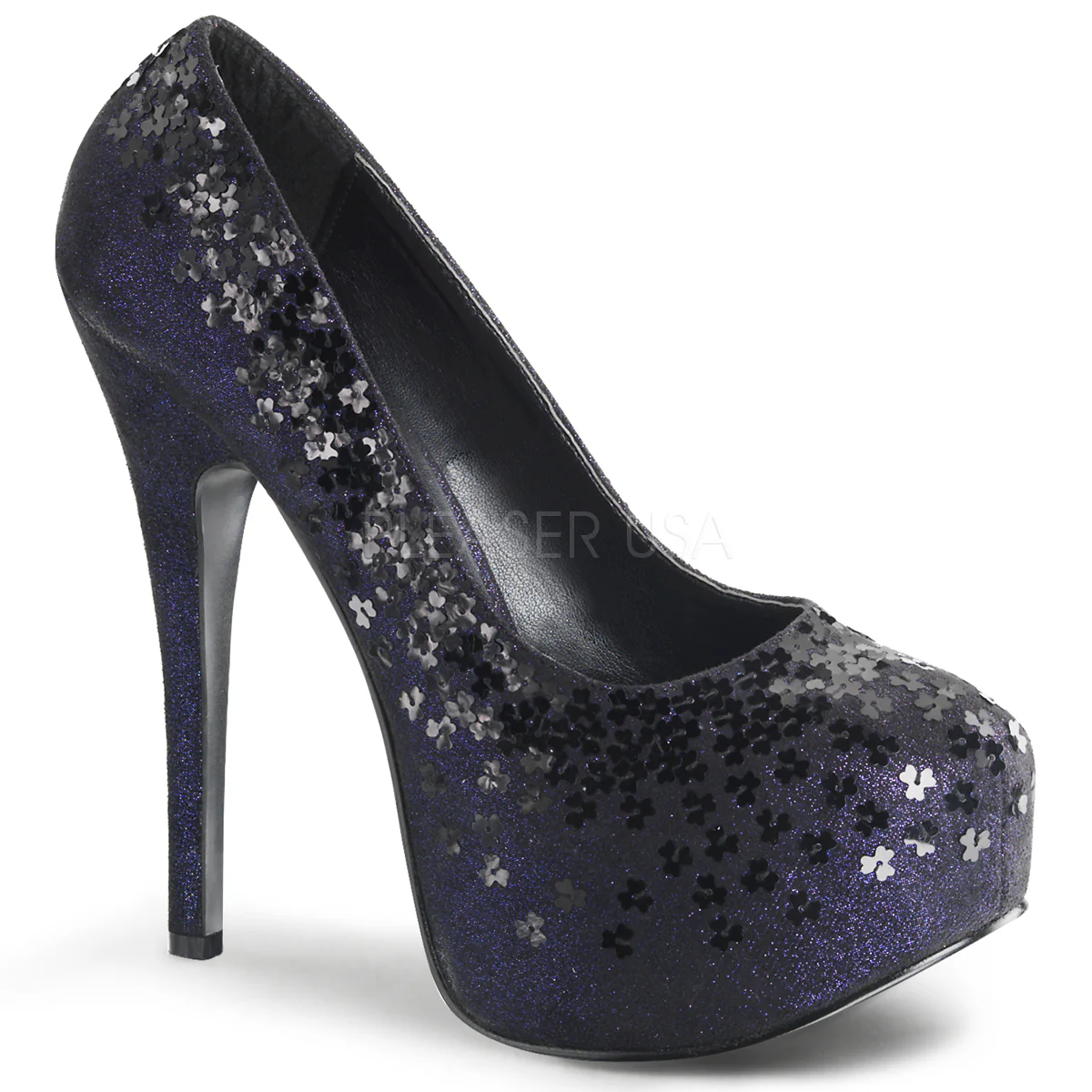 TEEZE-06SQ Navy Blue Sequined Metallic Fabric