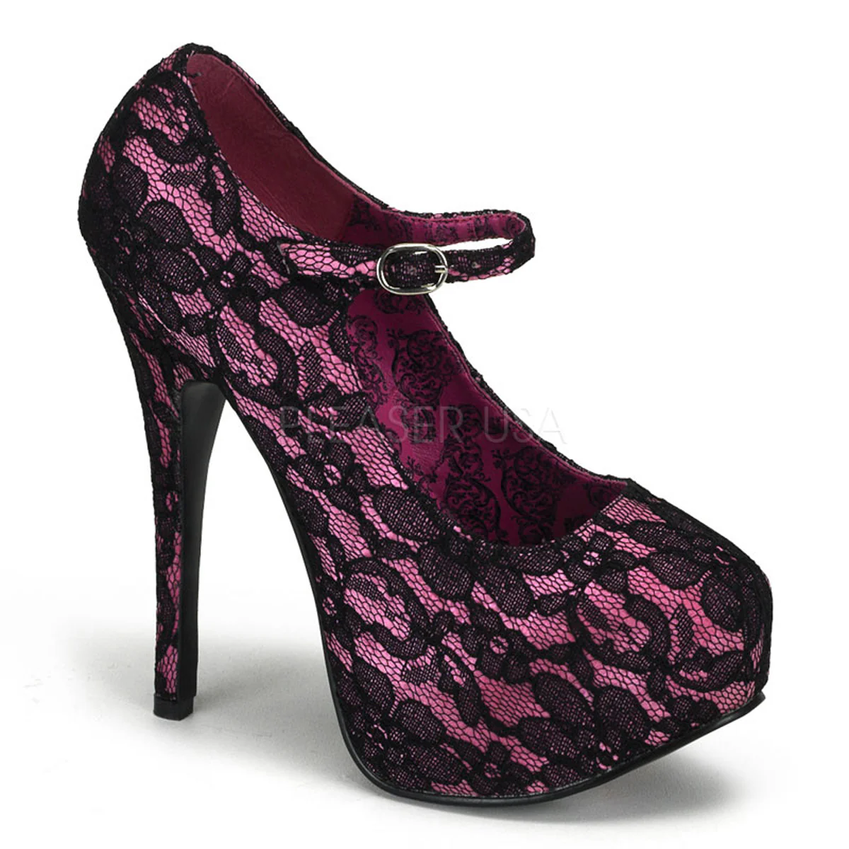 TEEZE-07L Hot Pink Satin-Black Lace