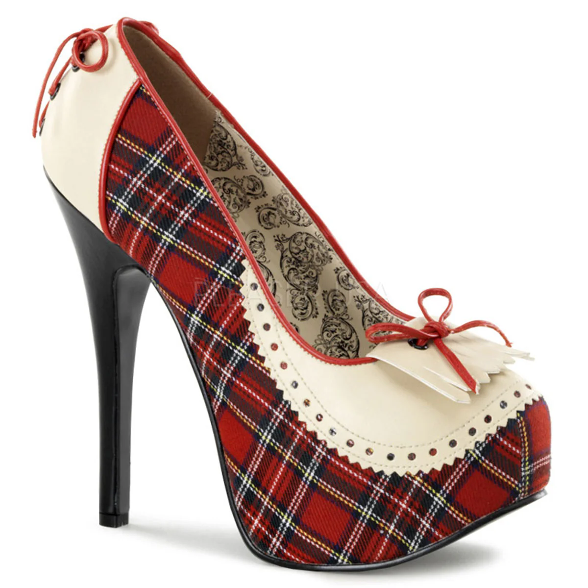 TEEZE-26 Cream Pu-Red Plaid Fabric