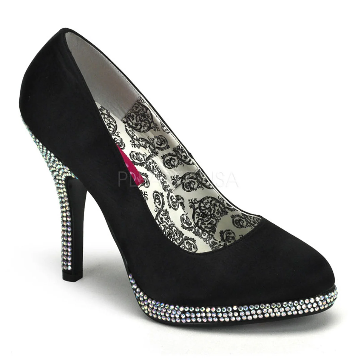 TEMPT-39  Black Satin-Iridescent Rhinestones