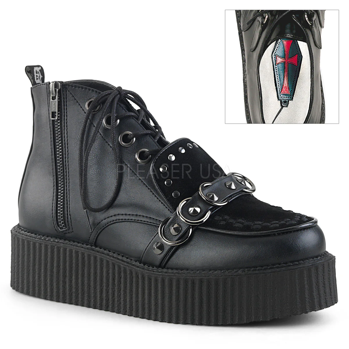 V-CREEPER-555 Black Vegan Leather-Faux Suede