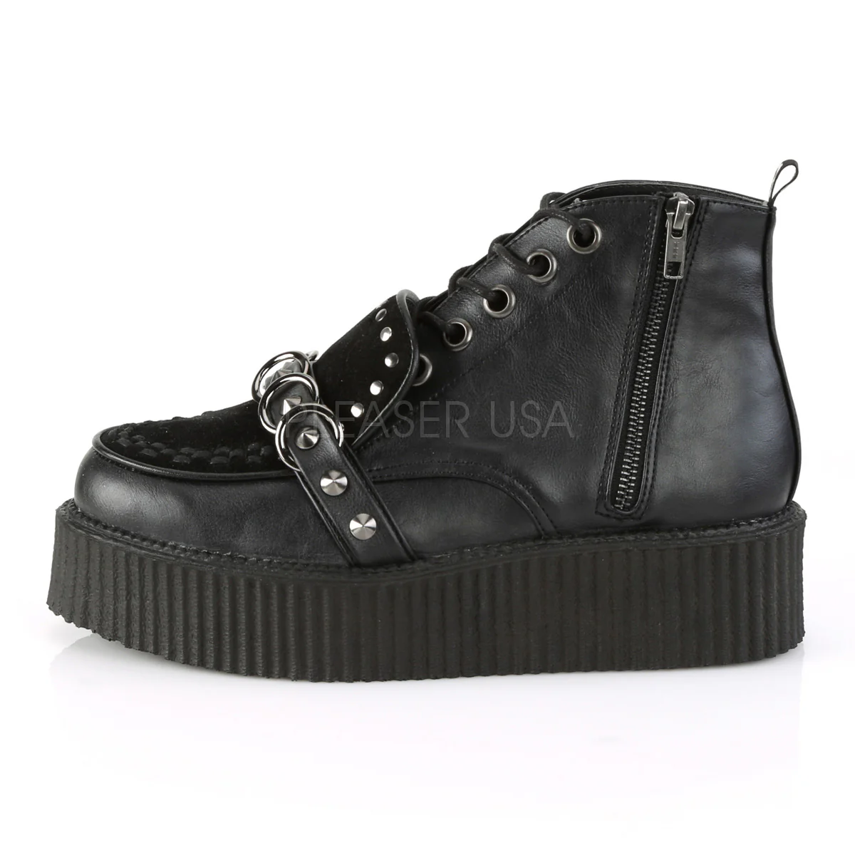 V-CREEPER-555 Black Vegan Leather-Faux Suede - Image 3