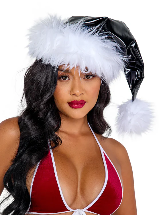 Vinyl & Faux Fur Santa Hat - C201 - Image 3