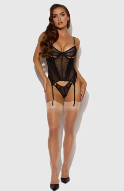 Vivienne Lace & Micro Bustier & G String Set - Black